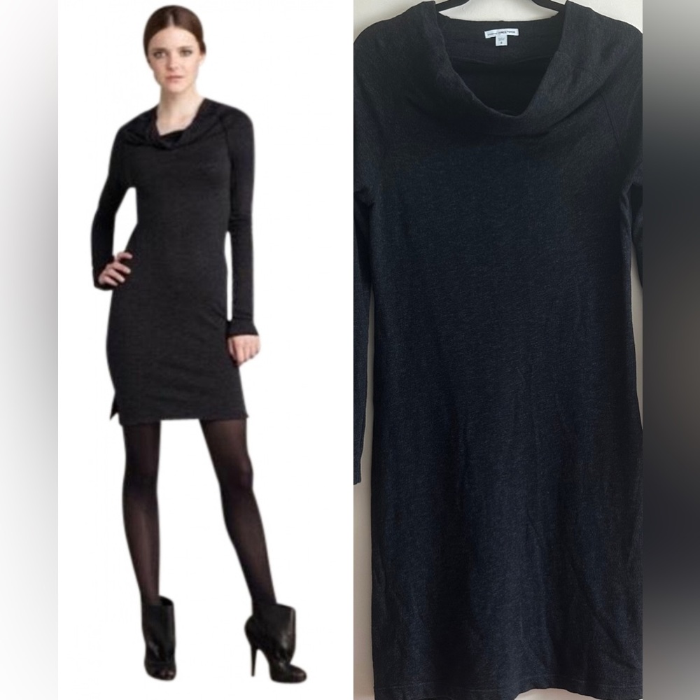 Standard James Perse Cowl Neck Heather Charcoal Gray Dress Size 4 Bodycon Cotton